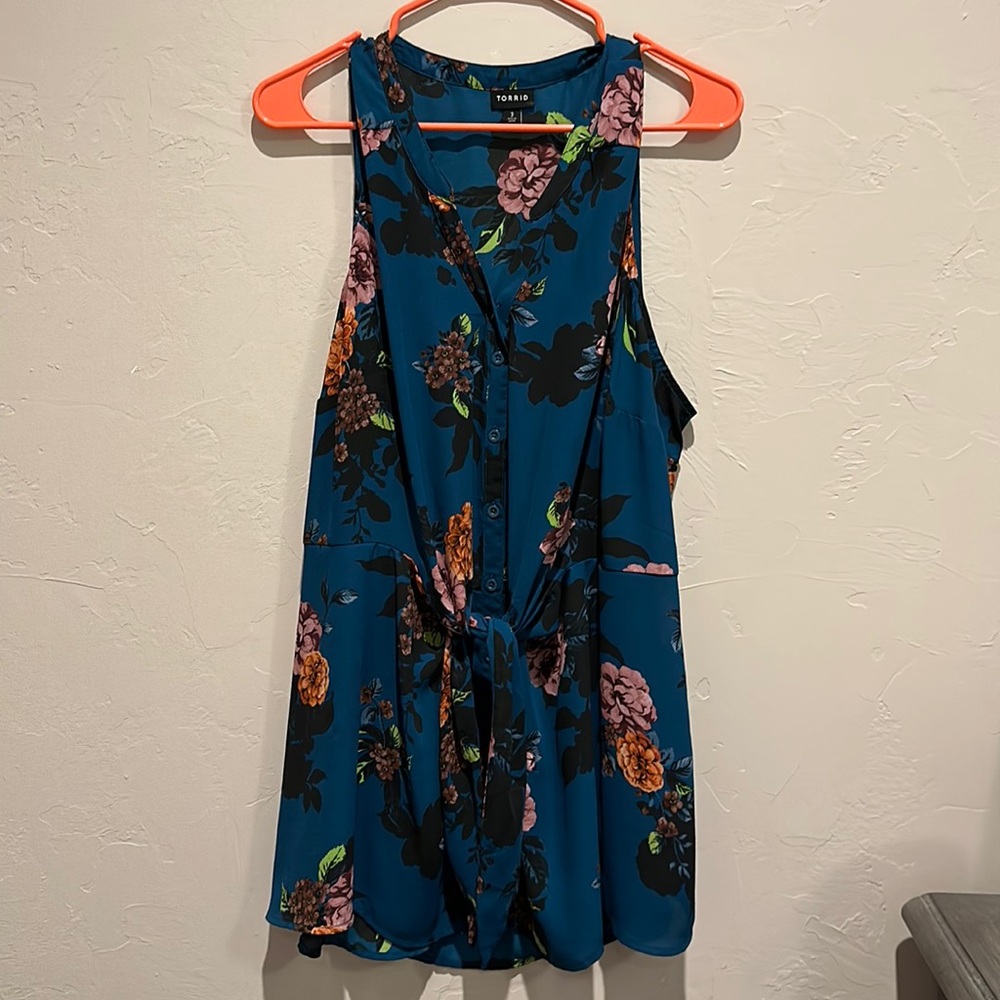 Torrid deep teal tie-front sash sleeveless top size 3